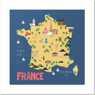 France illustrated map Posters and Art